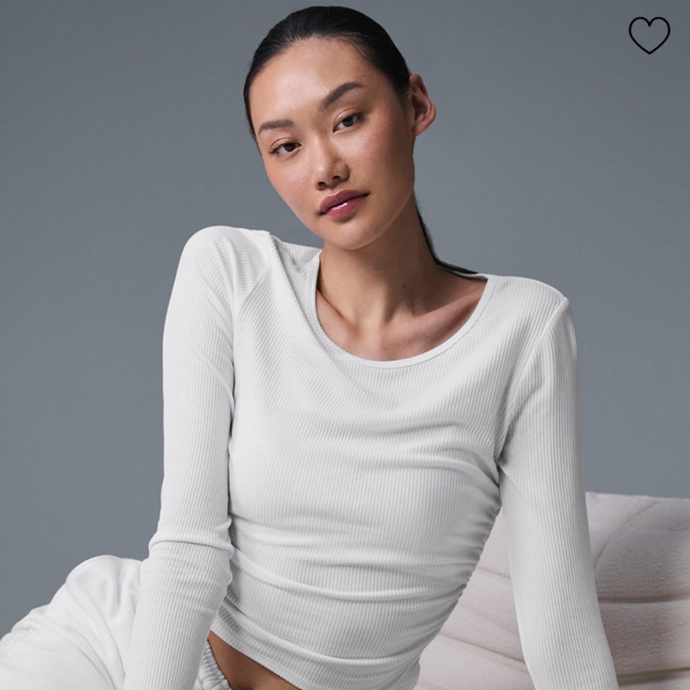Alo Yoga Gather White Ribbed Long Sleeve Top